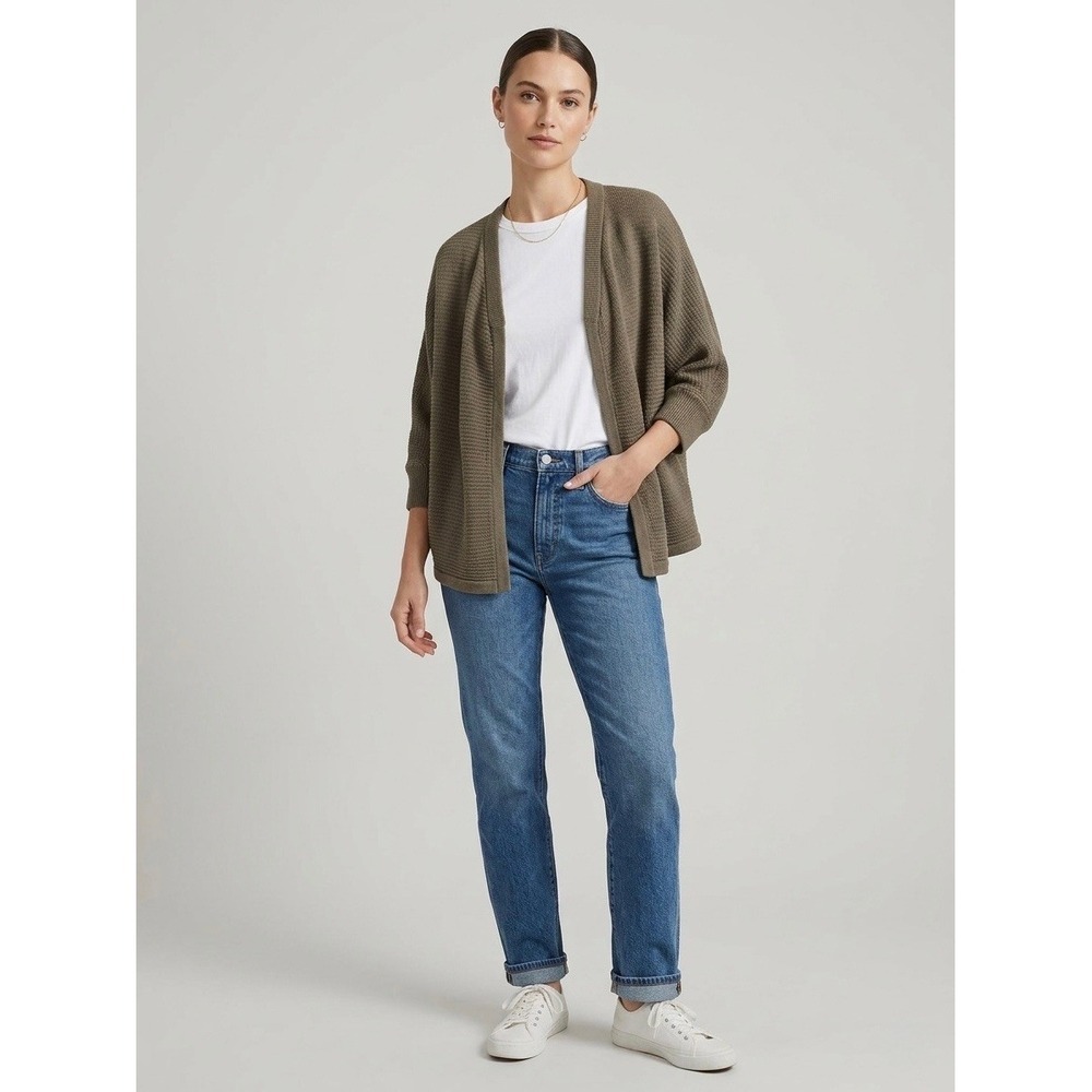 Madewell Olive Green Textured Cotton Blend Open Front Cardigan Sweater Size XS